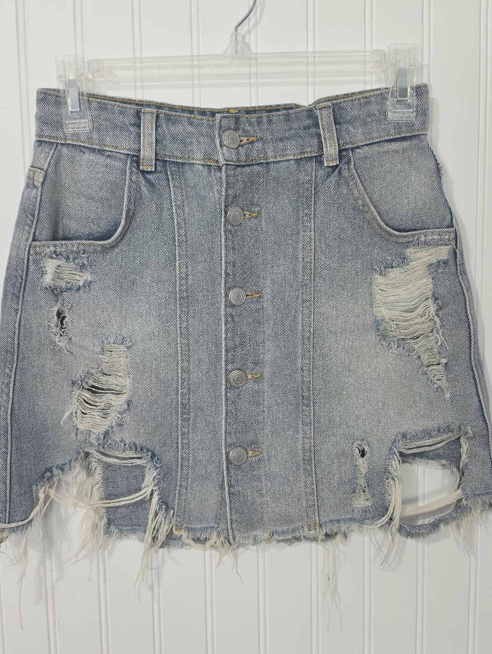 Free People | Denim Mini Skirt Distressed Size 0